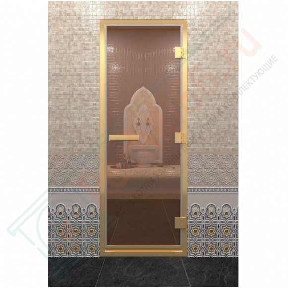 Стеклянная дверь для хамама в золотом профиле, бронза 190х80 (по коробке) (DoorWood) в Волгограде