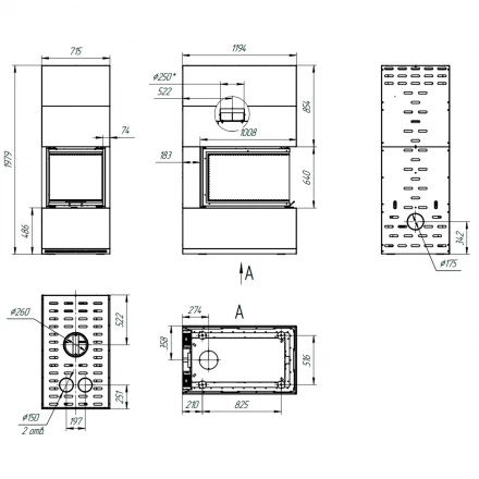 Камин Родос 900 черный, белый шамот (ЭкоКамин)