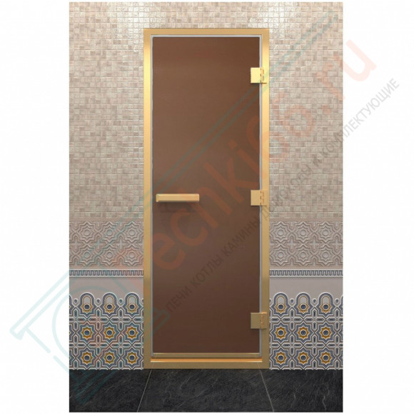 Стеклянная дверь для хамама в золотом профиле, бронза матовая 200х80 (по коробке) (DoorWood) в Волгограде