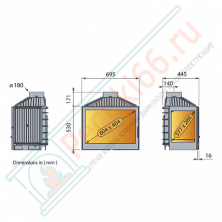Чугунная топка LCI 007 GFR, стекло справа (Liseo Castiron) 14 кВт