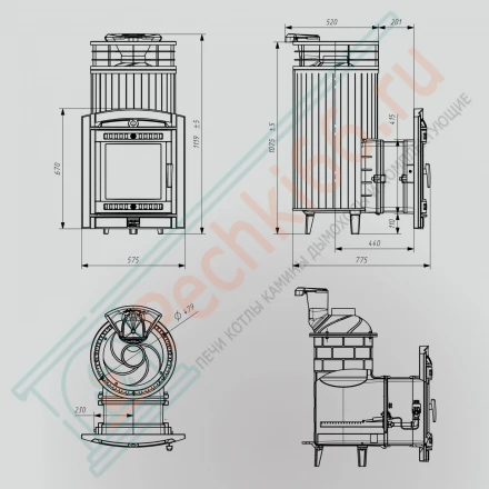 Печь банная Атмосфера XL, змеевик ламель+сетка с газовой горелкой 24 кВт (ProMetall) 26м3