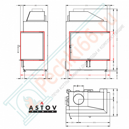 Каминная топка П2С 800 R (Астов)
