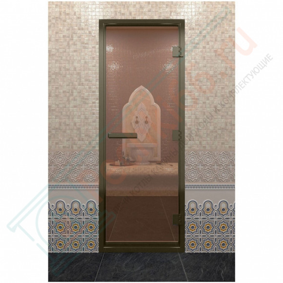 Стеклянная дверь DoorWood «Хамам бронза» в бронзовом профиле 1900х800 (по коробке) в Волгограде