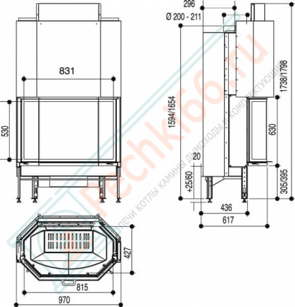 Каминная топка Cristal 411 B N (Supra) 11 кВт