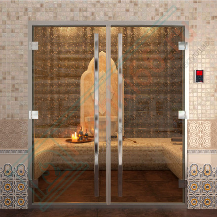 Стеклянная дверь DoorWood «Хамам двойная Бронза» 1990х1510 мм