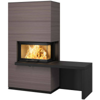 Печь-камин i41S песчаник, стекло справа, черная полка и скамья - гранит (Contura)