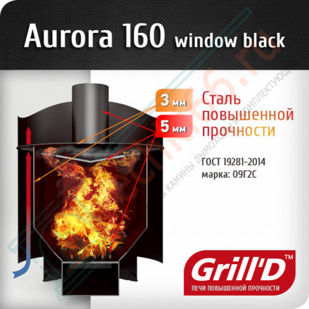 Банная печь Aurora 160 long black (Grill’D)