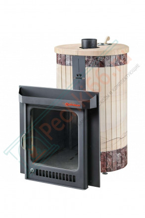 Дровяная банная печь Ферингер ОПТИМА "Окаменевшее дерево перенесённый рисунок + Россо Леванте" до 28 м³