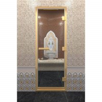 Стеклянная дверь DoorWood «Хамам Прозрачная» в золотом профиле 2000х800 (по коробке)