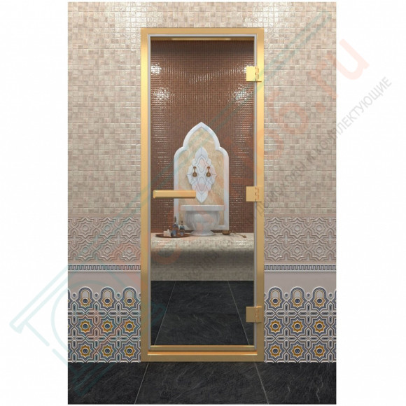 Стеклянная дверь DoorWood «Хамам Прозрачная» в золотом профиле 2000х800 (по коробке) в Волгограде