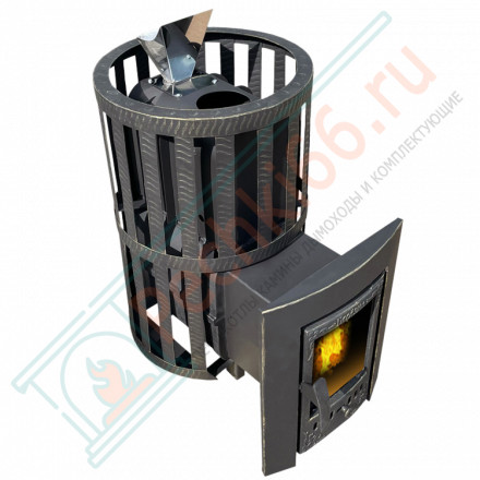 Печь чугунная для бани Воевода 15, закрытая каменка, каминная дверца (Березка)
