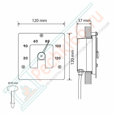 Гигрометр для сауны Cariitti SQ черный, требуется 1 оптоволокно D=2-4 мм
