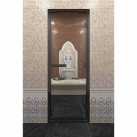 Стеклянная дверь DoorWood «Хамам Прозрачная» в черном профиле 2000х700 (по коробке)