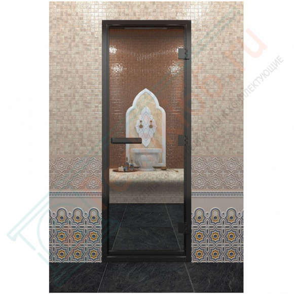 Стеклянная дверь DoorWood «Хамам Прозрачная» в черном профиле 2000х700 (по коробке) в Волгограде