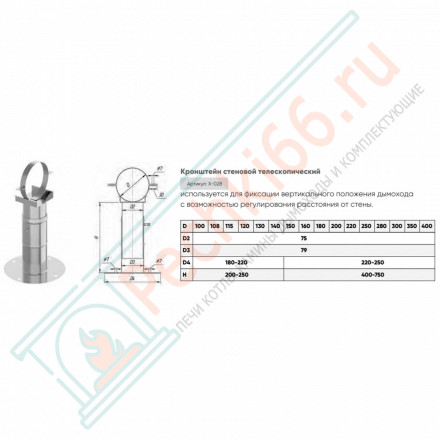 Кронштейн стеновой телескопический 20-35 см d-150 (УМК)