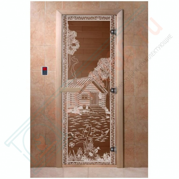 Дверь стеклянная для бани, прозрачная бронза, "Банька в лесу" 1900х700 (DoorWood) в Волгограде