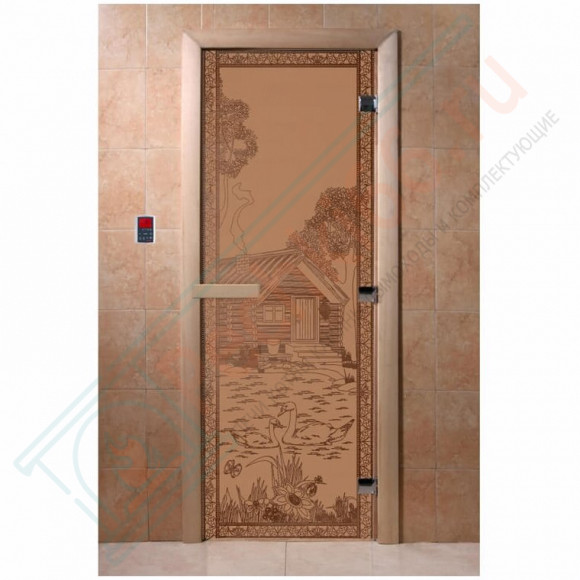 Стеклянная дверь для бани бронза матовая, "Банька в лесу", 1900х700 (DoorWood) в Волгограде