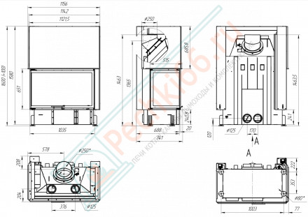 Топка Дельта 1000 LB два стекла левая черный шамот (Экокамин)